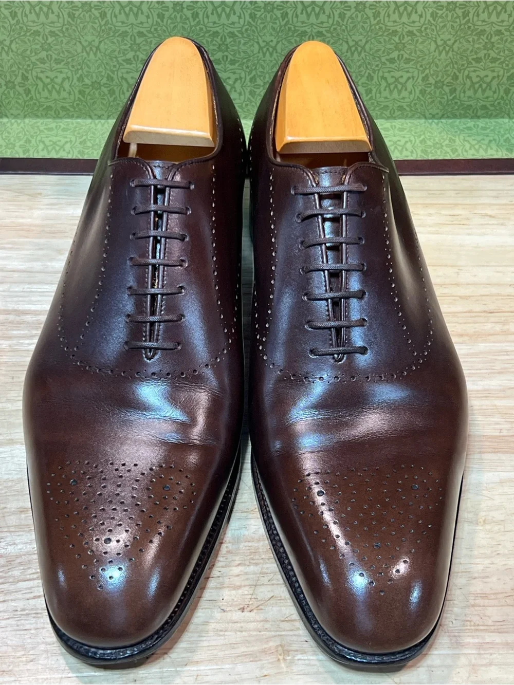 JM Weston 582🔥 Brown Calf Leather Wholecut Oxfords UK8/US9 w Shoe Trees 🇫🇷